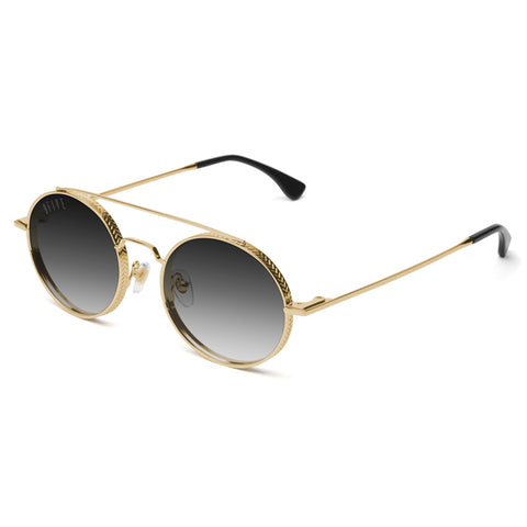9Five Lane Wood 24K Gold Flip Up Blue Sunglasses