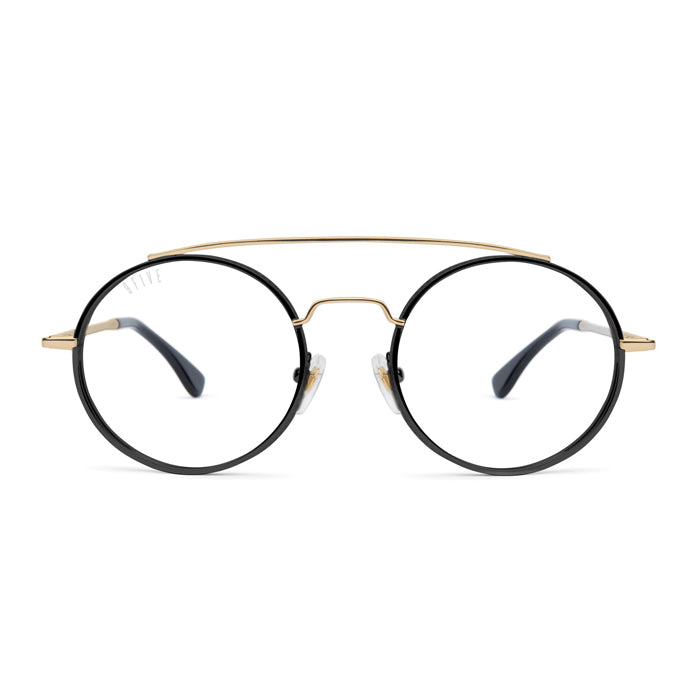9Five 50-50 Black & 24K Gold Clear Sunglasses
