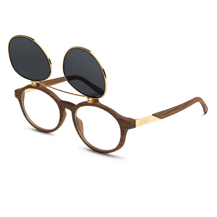 9Five Lane Wood 24K Gold Flip Up Sunglasses