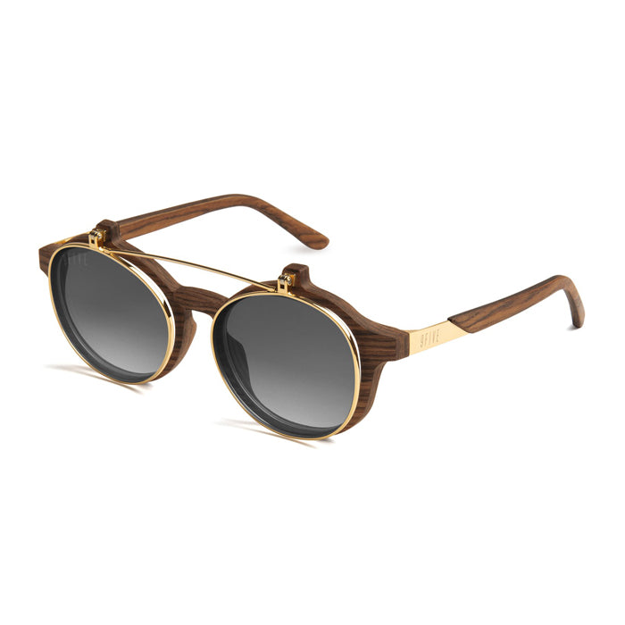 9Five Lane Wood 24K Gold Flip Up Gradient Sunglasses