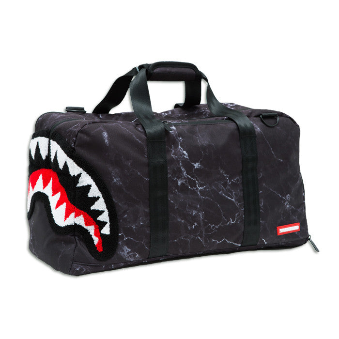 Sprayground Chenille Black Marble Shark Duffel