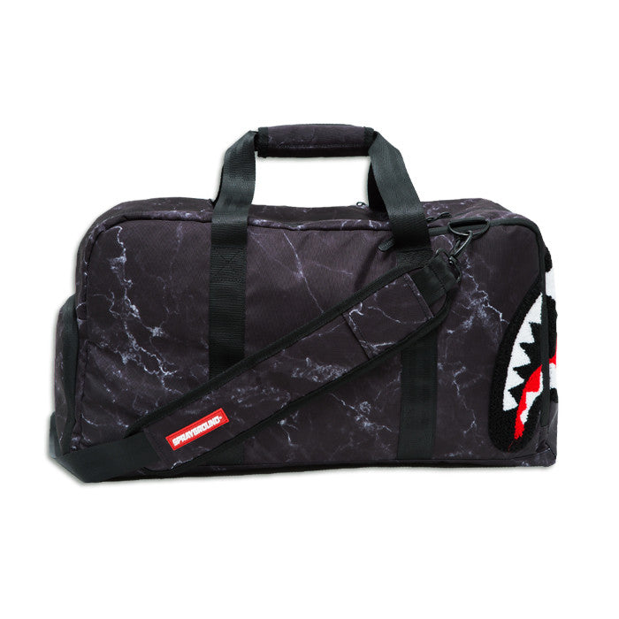 Sprayground Chenille Black Marble Shark Duffel
