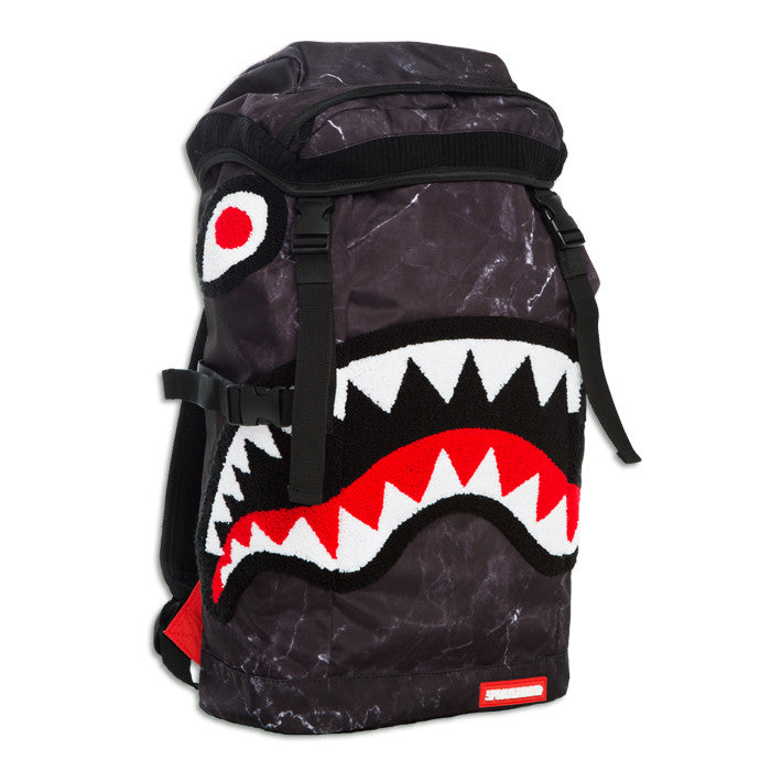 Sprayground Chenille Black Marble Shark Top Loader
