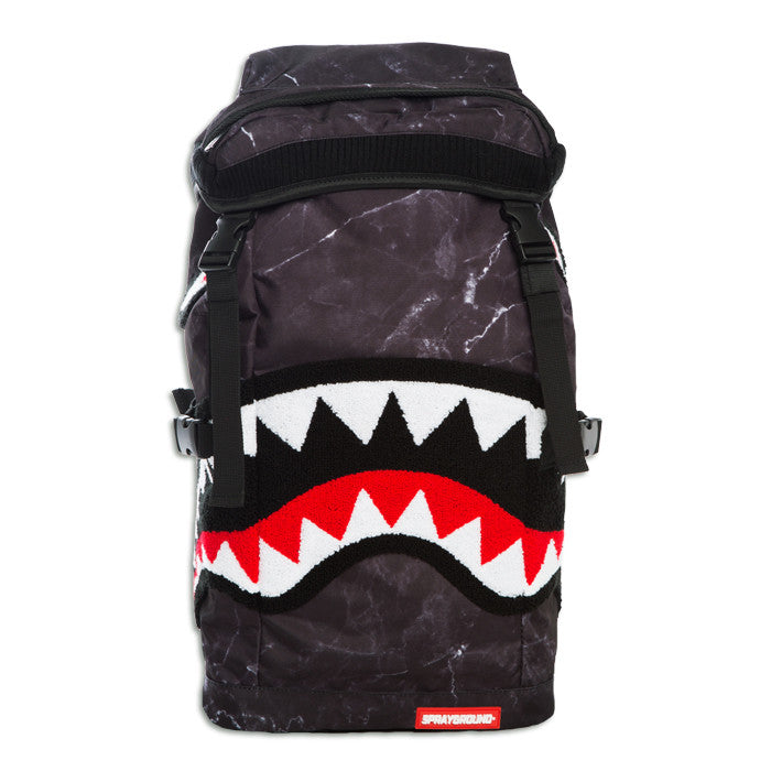Sprayground Chenille Black Marble Shark Top Loader