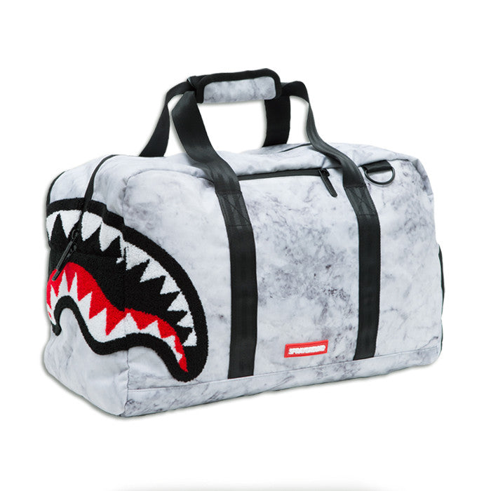 Sprayground Chenille White Marble Shark Duffel