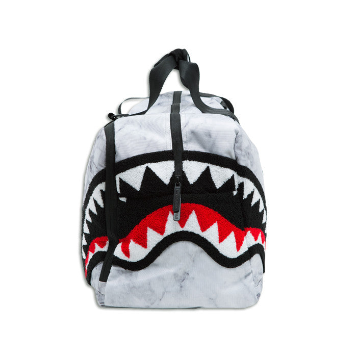 Sprayground Chenille White Marble Shark Duffel