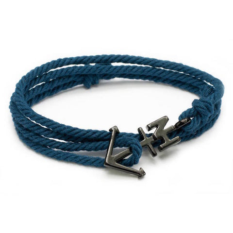 Nautical Black Anchor Black Leather Bracelet