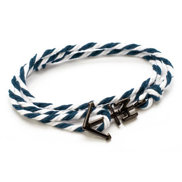 Nautical Black Anchor Navy/White Bracelet