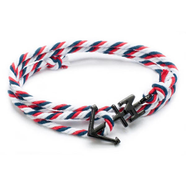 Nautical Black Anchor Navy/White/Red Bracelet