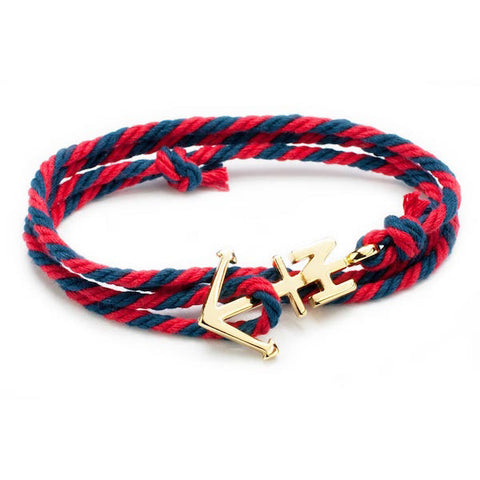 Nautical Gold Anchor Navy/Red Bracelet