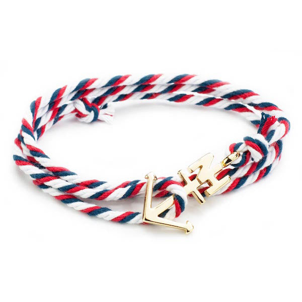 Nautical Gold Anchor Navy/White/Red Bracelet