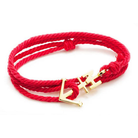 Nautical Gold Anchor Red Bracelet