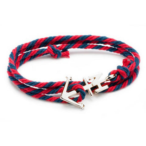 Nautical Silver Anchor Navy/White/Red Bracelet