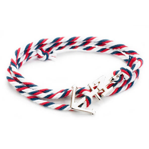 Nautical Silver Anchor Navy/White/Red Bracelet
