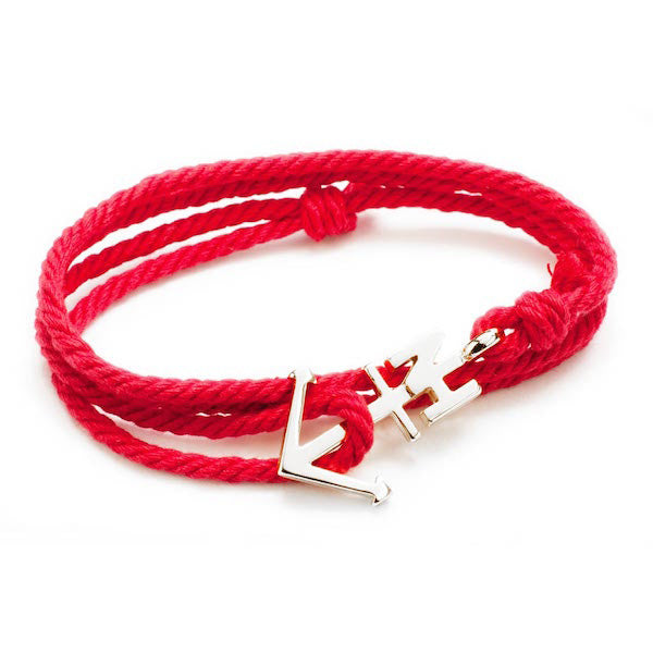 Nautical Silver Anchor Red Bracelet