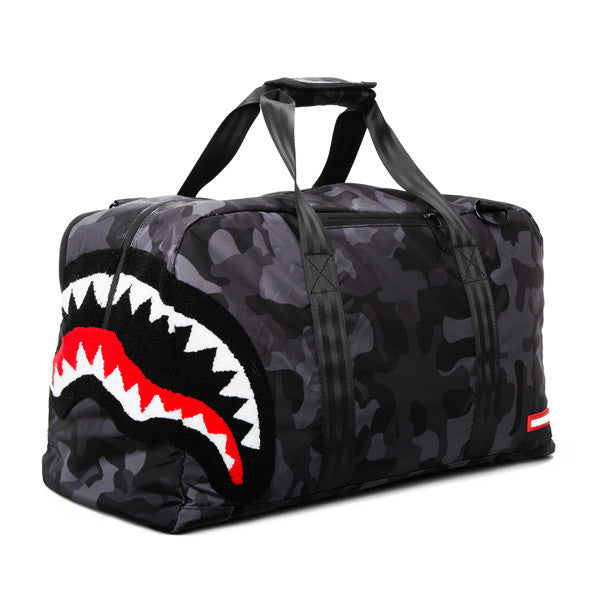 Sprayground Chenille Black Camo Shark Duffel