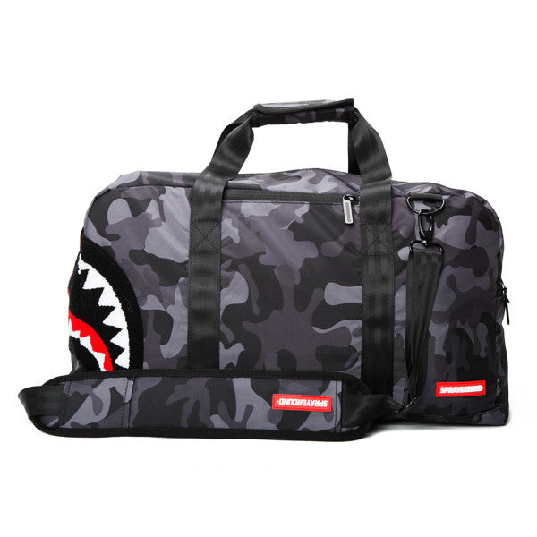 Sprayground Chenille Black Camo Shark Duffel