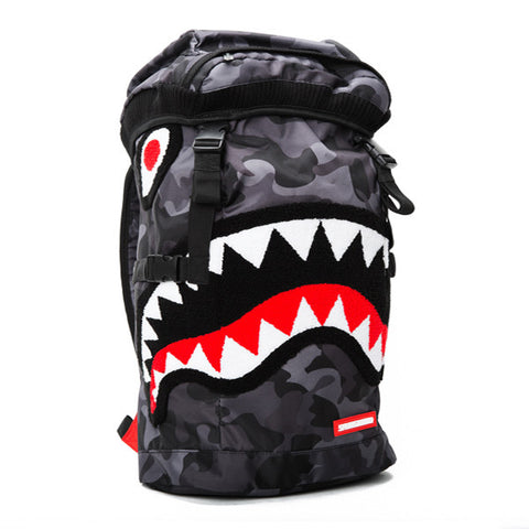 Sprayground Chenille Black Camo Shark Top Loader