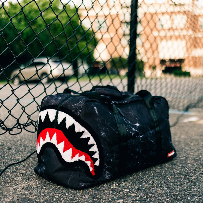 Sprayground Chenille Black Marble Shark Duffel