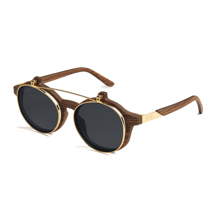 9Five Lane Wood 24K Gold Flip Up Sunglasses