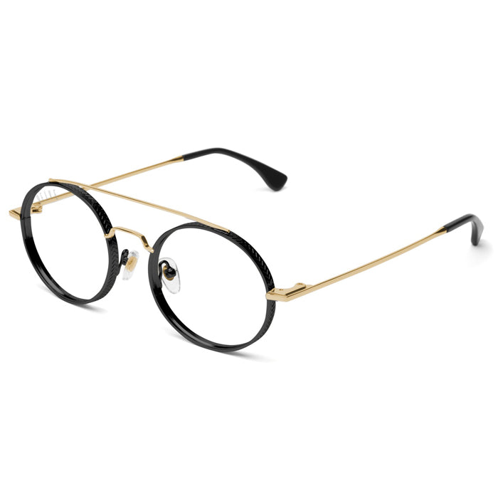 9Five 50-50 Black & 24K Gold Clear Sunglasses