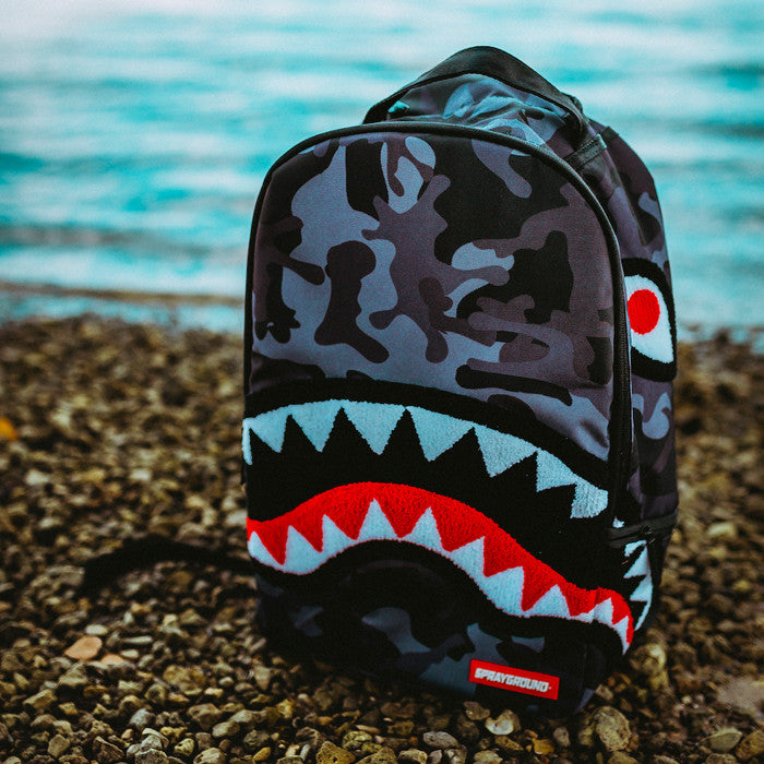 Sprayground Chenille Black Camo Shark Top Loader – Beyond Hype Premier  Streetwear