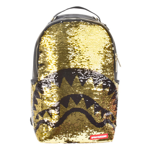 Sprayground Gold Sequin Shark Backpack - Main Image