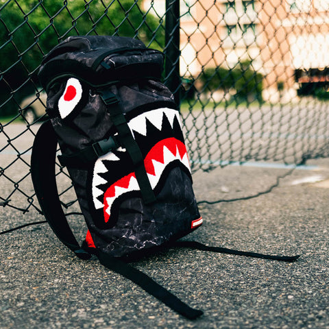 Sprayground Chenille Black Camo Shark Top Loader – Beyond Hype